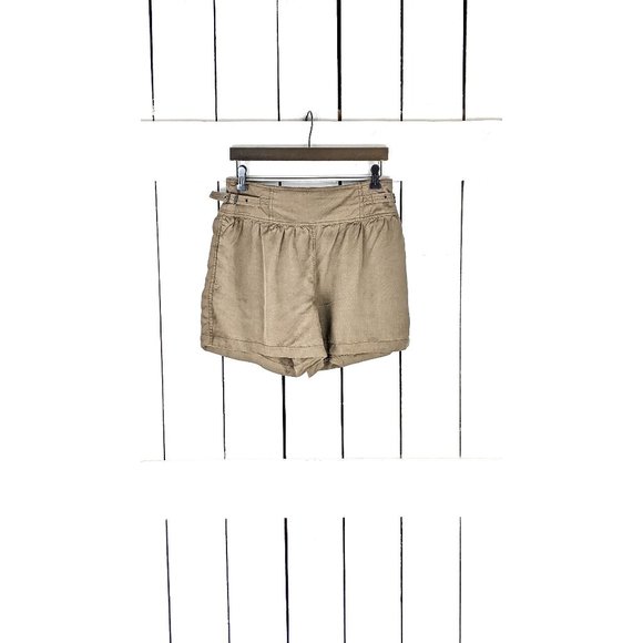 Trouve dark khaki tencel pleated belt buckle short trouser shorts 6 - Picture 1 of 6
